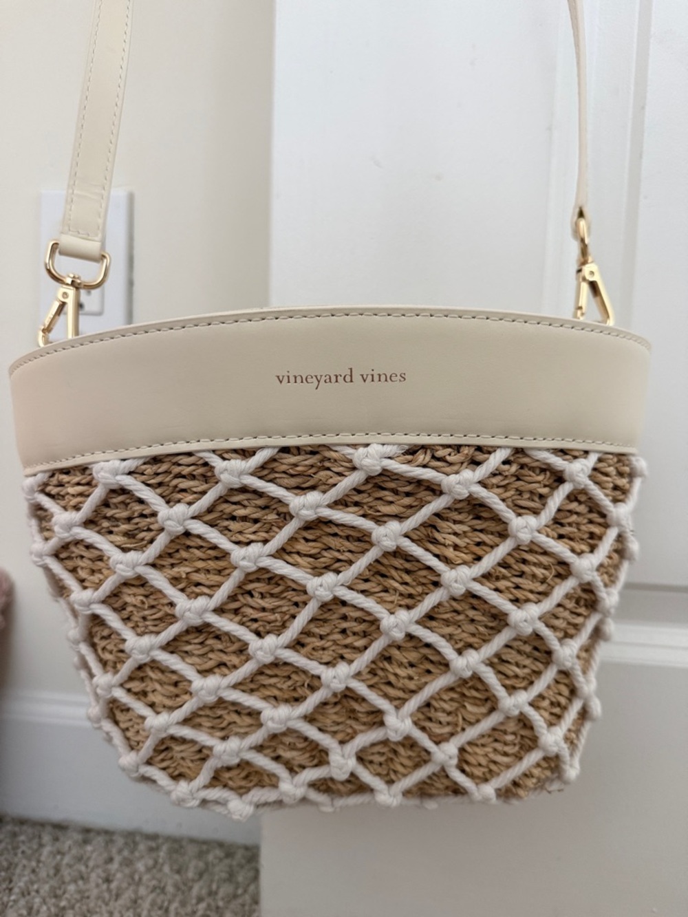 Vineyard Vines Cream and Natural Woven Crossbody Bag